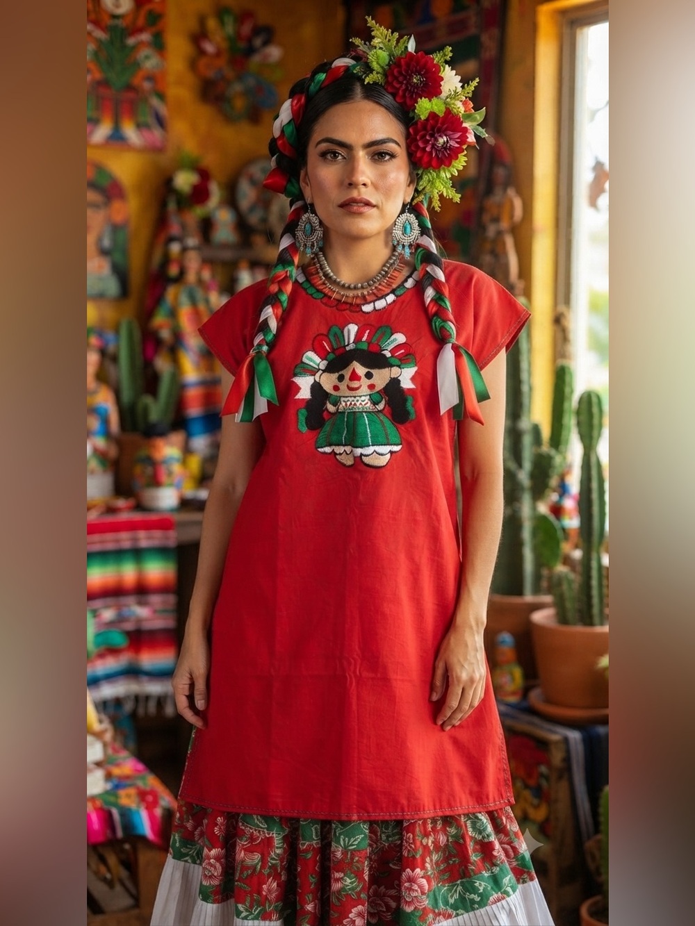 Traditional Mexican Hand-Embroidered Tunic - Artisan Made Folk Art SM